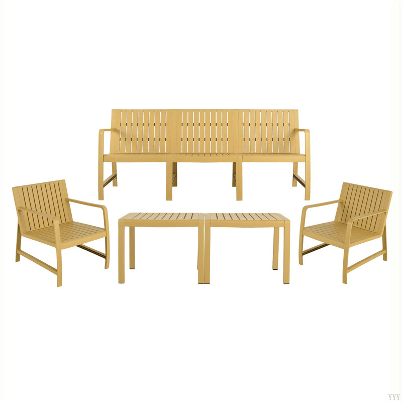 5-Piece Indoor/Outdoor Furniture Set - 3-Seater Sofa ,2 Chairs & 2 Coffee Tables Waterproof PP - Easy Assembly Patio Conversation Set