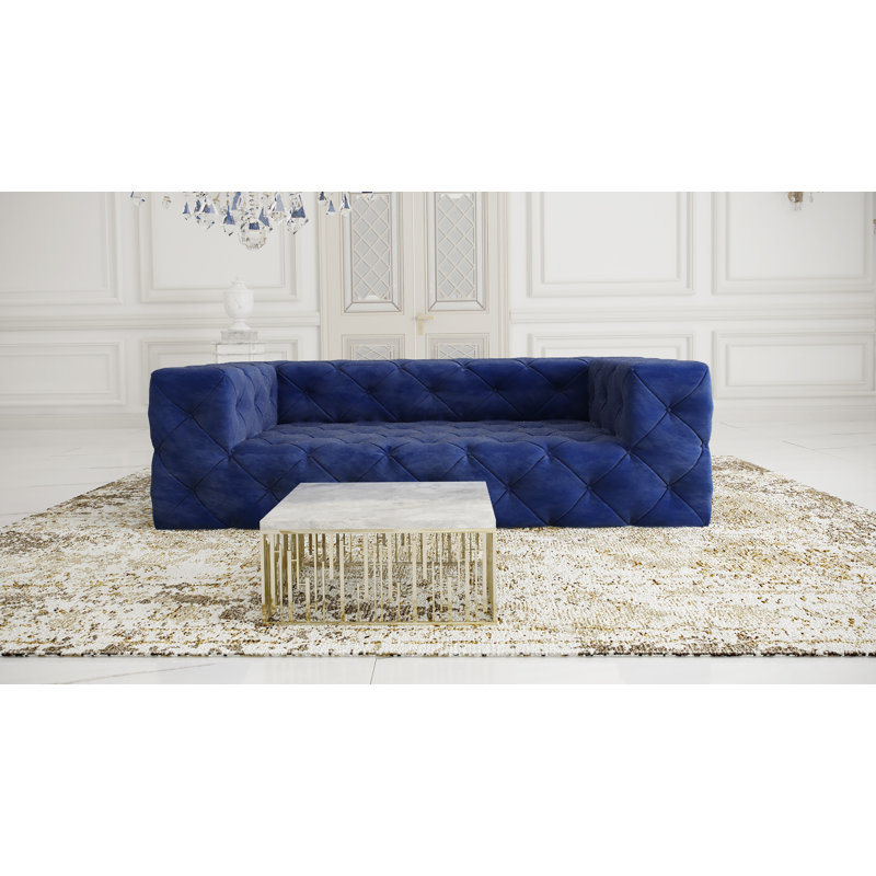 Renae 3 Seater Velvet Sofa, Navy Blue