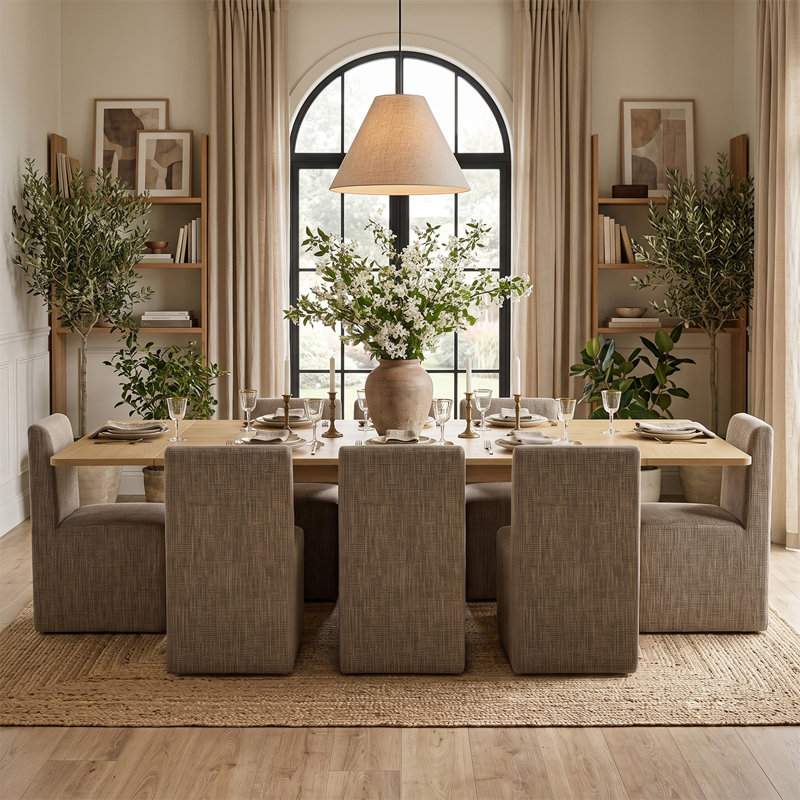 Ensemble de salle à manger extensible en placage de bois véritable de 72 à 104 pouces avec chaises rembourrées, Brown