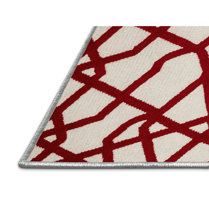 Tapis beige en treillis lavable à la machine, Rond 5 pi