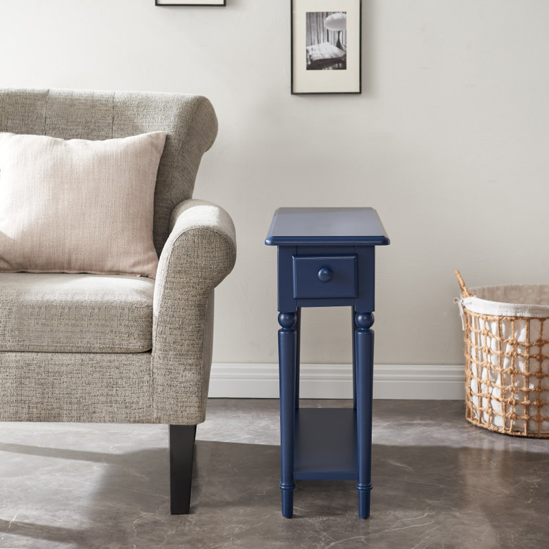 Coastal Solid Wood Narrow Side Table, Navy Blue
