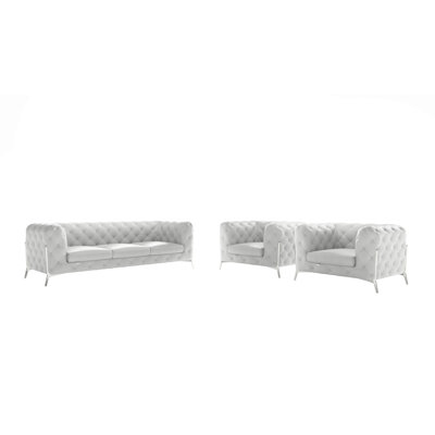 Ehrika 3 Piece Top Grain Italian Leather Sofa and 2 Chairs