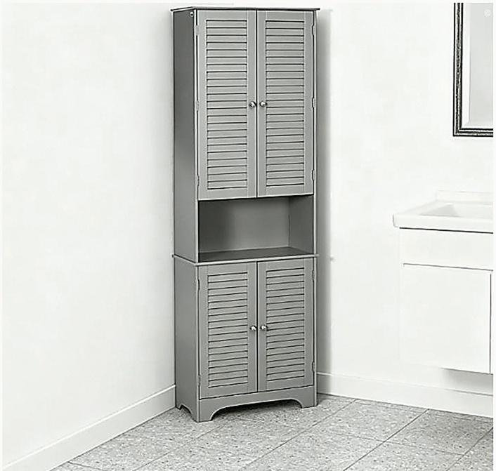 Armoire de salle de bain, grande armoire de rangement étroite avec portes et tablette réglable