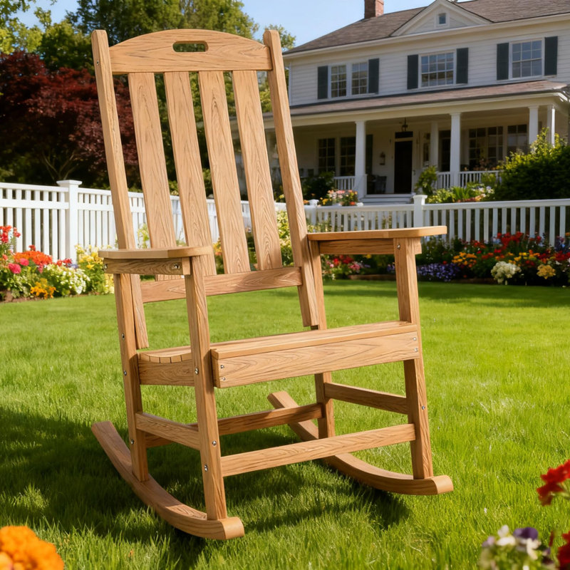 Fauteuil à bascule surdimensionné à lattes pour chaise longue d'extérieur avec chaise berçante, Naturel