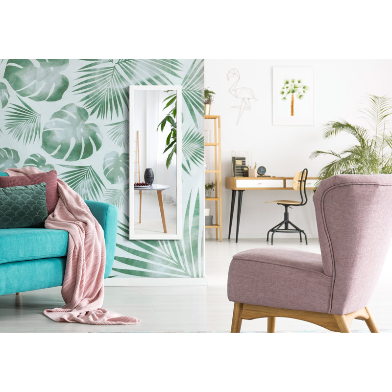 Jarel Wood Flat Wall Mirror, 127cm H x 47cm W, White