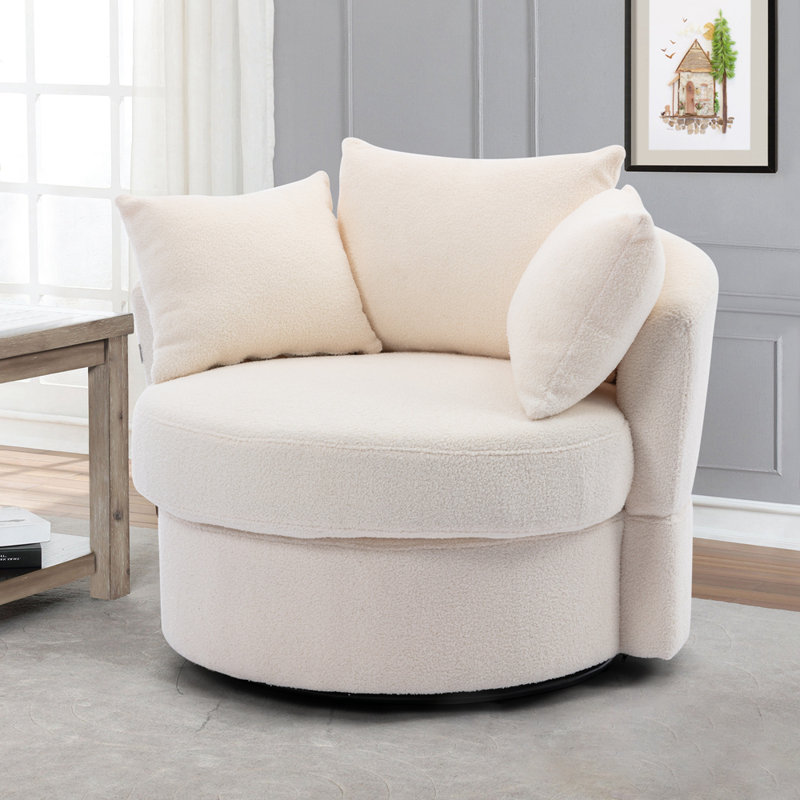 Dahlonega Swivel Barrel Chair, 33.6'' H x 40'' W x 35'' D, White Chenille