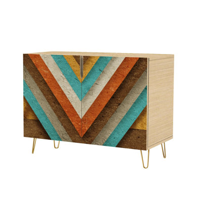 Sideboard Buffet Cabinet with Storage Abstract Layered Triangles Geometric Wall Art with 2 Doors for Living Room and Kitchen