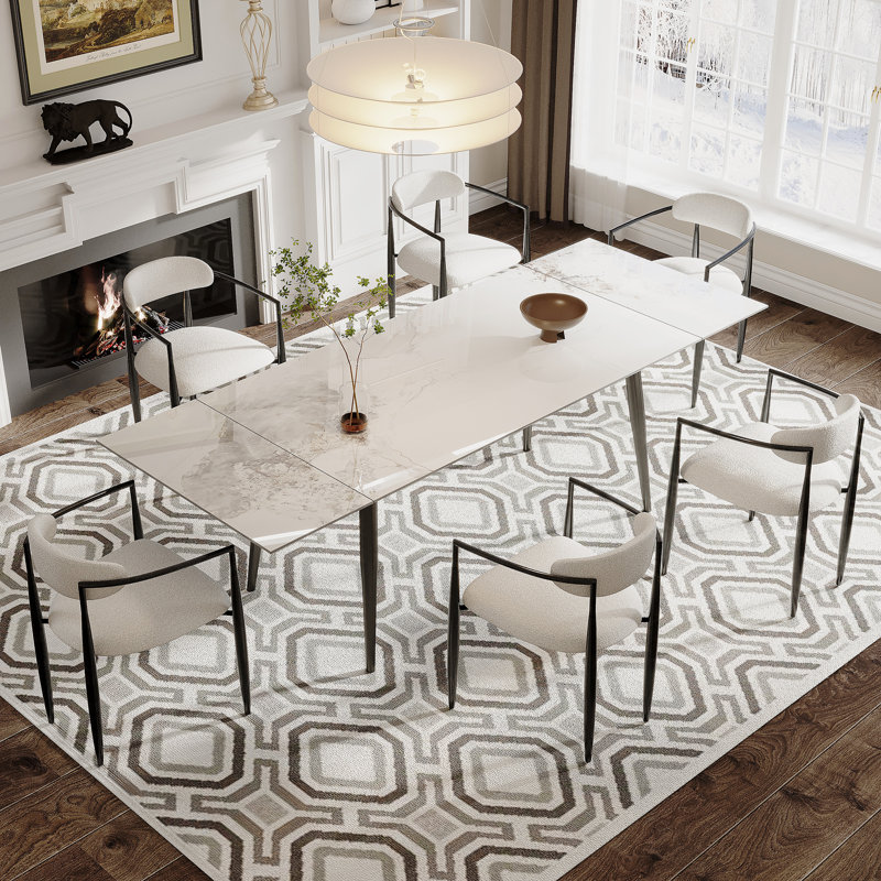 Ensemble de salle à manger 7 pièces avec table de salle à manger en pierre frittée extensible Blatherwick et 6 chaises en tissu
