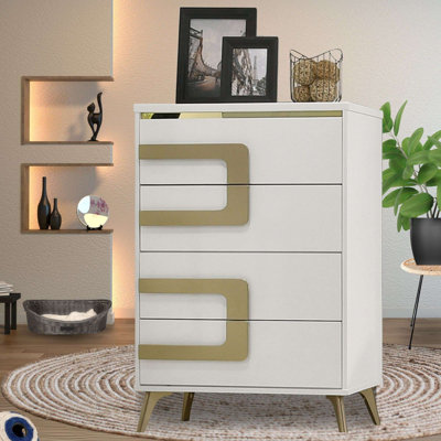 White 4-Drawer Chest with Gold Hardware
