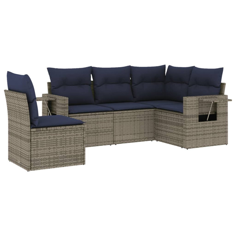 Ensemble de canapé de patio 6 pièces avec coussins en rotin de polyester brun