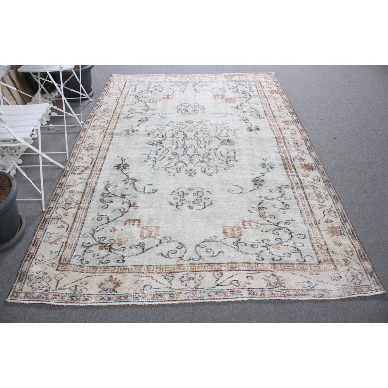 Grand tapis turc Oushak rétro idéal pour les salons et les cuisines avec des accents verts