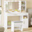 Dressing Table with Stool, Vanity Desk with Large LED Mirror, 11 LED Lights with Adjustable Brightness, Makeup Desk, 2 Drawers, 4 Compartments and 1 Cabinet, 40 x 108 x 141 cm, White
