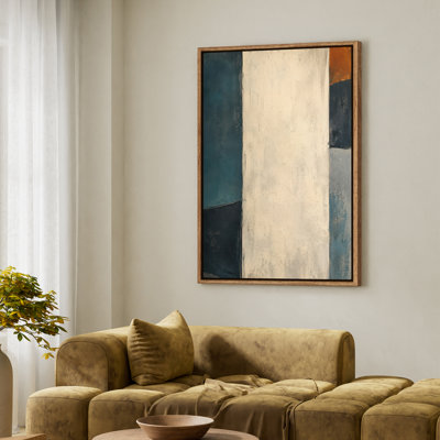 Art mural encadré sur toile - Composition abstraite minimaliste dans des tons bleus et neutres - 16 po x 24 po, 24 po x 36 po
