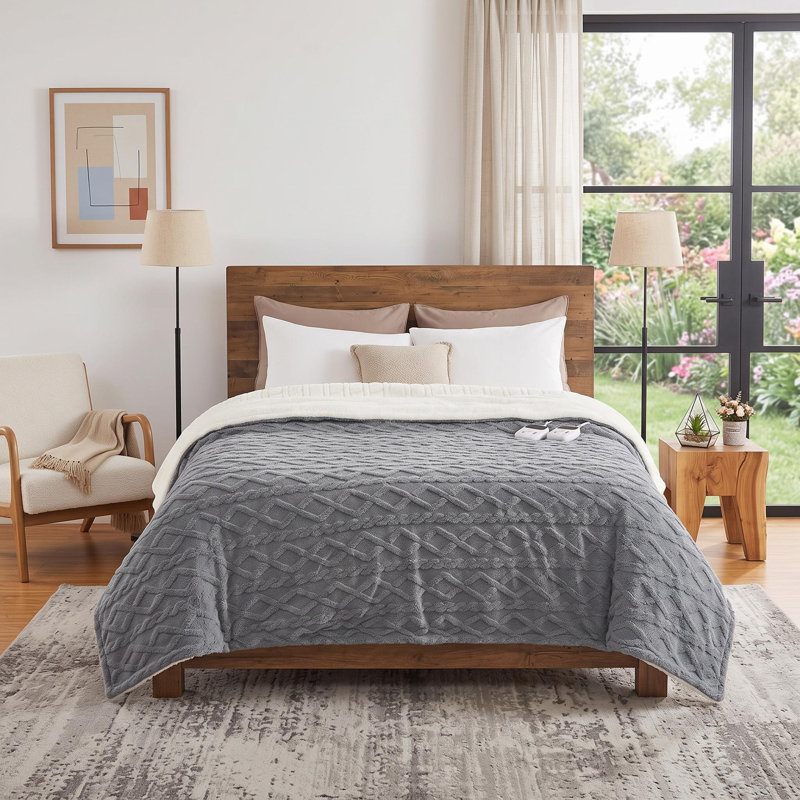 Heated Sherpa Blanket with 10 Heat Settings and Adjustable Auto Shut-Off, 62*84 inches, Gray