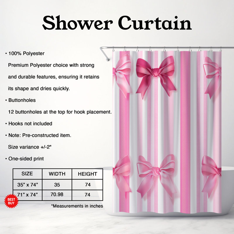 Rideau de douche Blush Ribbon - Premium 70, H 74 po x l 71 po