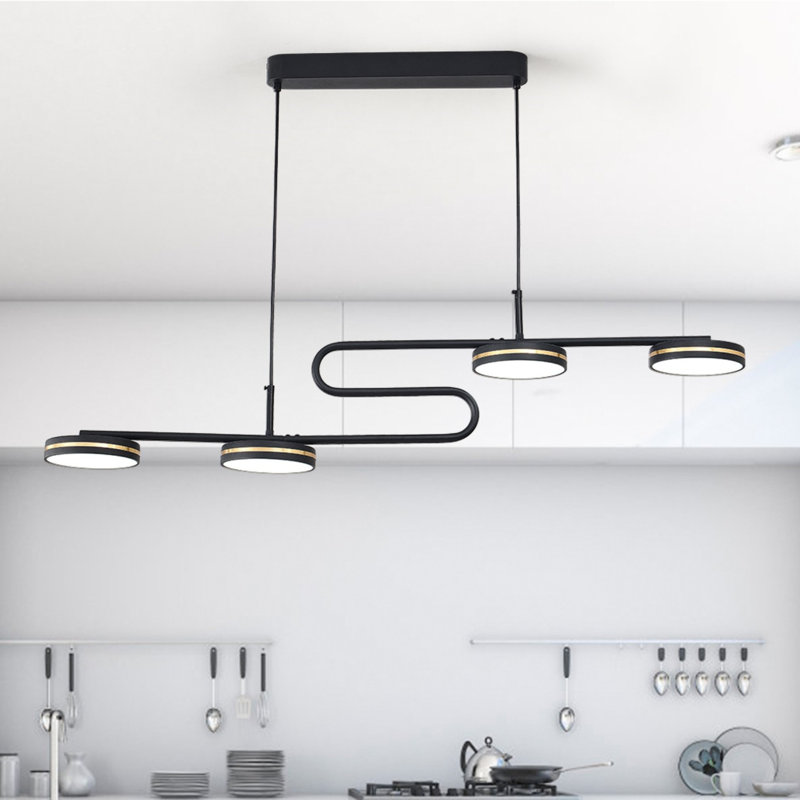 Luminaire suspendu pour îlot de cuisine 4 lumières DEL noir Elorah