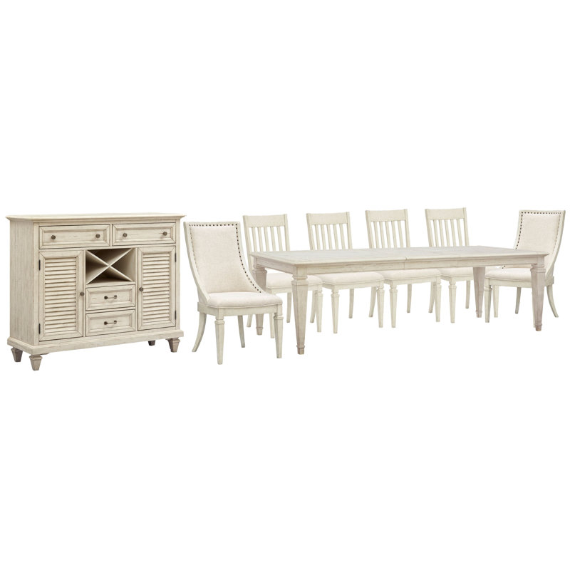 Extendable Rectangular Dining Table With 4 Side Chairs 2 Arm Chairs And Server
