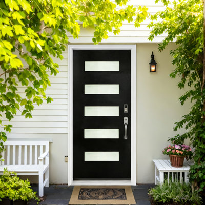 36" X 80" Black Fibreglass Front Entry Door With 5-lite Frosted Glass
