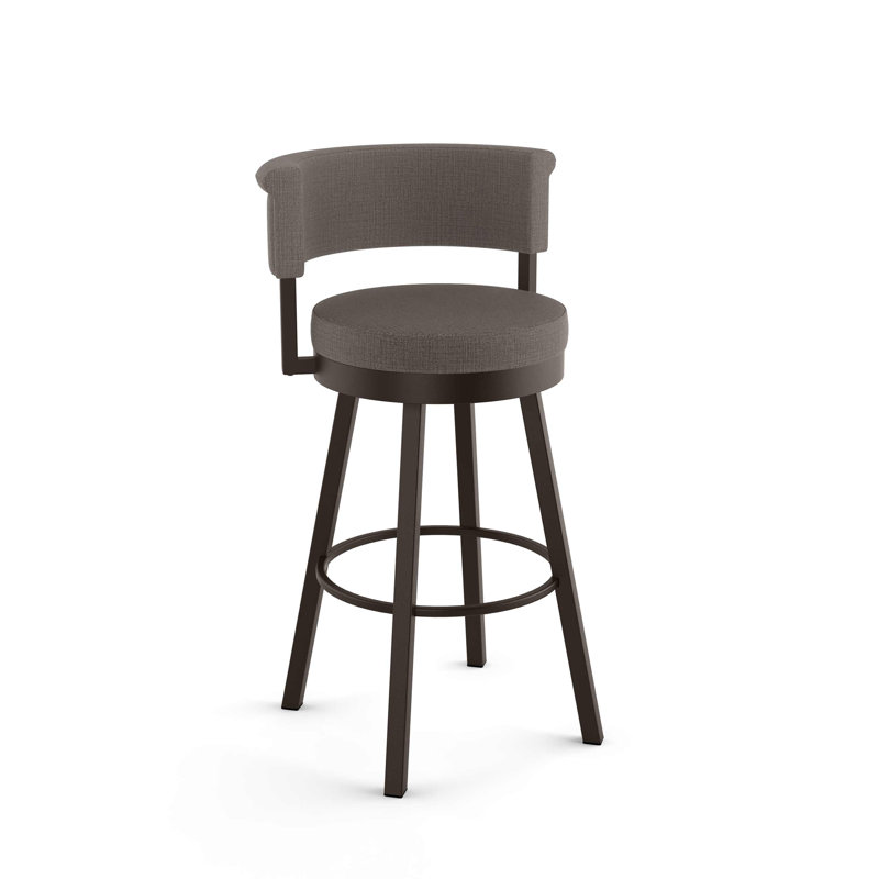 Highgate Swivel Upholstered Counter Stool, Dark Brown, Bar Stool (30.75” Seat Height), Warm Medium Gray Polyester