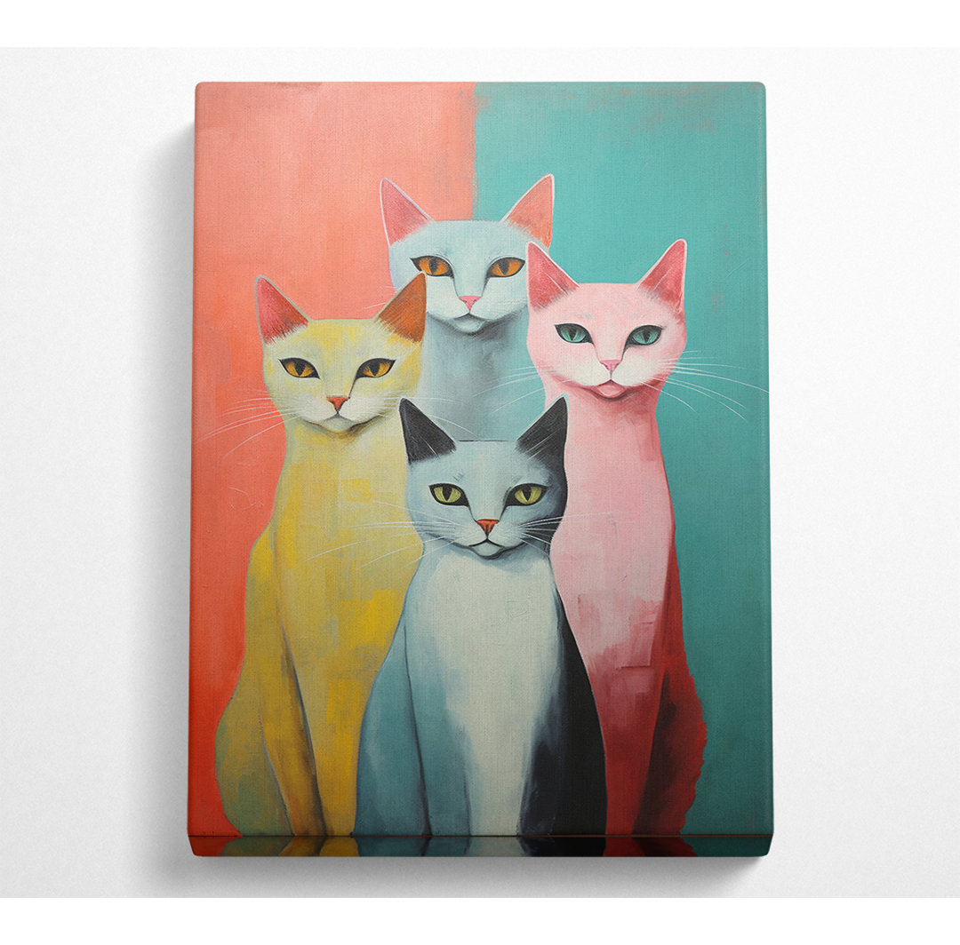 Vier Katzen im Stehen - Kunstdrucke auf Leinwand - Wrapped Canvas