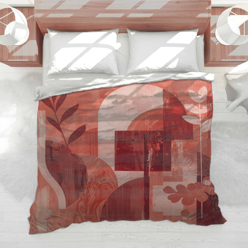 Abstract Red Botanical Shapes Comforter, Queen