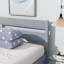 Lit simple avec tête et pied de lit, lit en bois d'hévéa, gris