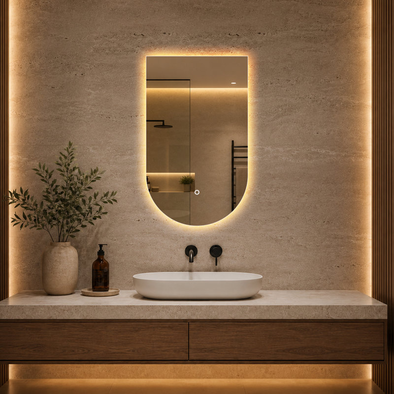 Miroir de salle de bain ovale rétroéclairé à DEL, 3 lumières à intensité variable avec verre antibuée et anti-déflagrant, miroir de meuble-lavabo mural moderne pour salle de bain
