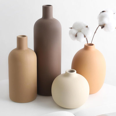 Ensemble de vases en céramique neutre pour décor de maison de campagne, vases décoratifs rustiques pour centres de salon Boho, décorations de vestibule, table basse, bibliothèque, manteau de cheminée, ensemble de 4