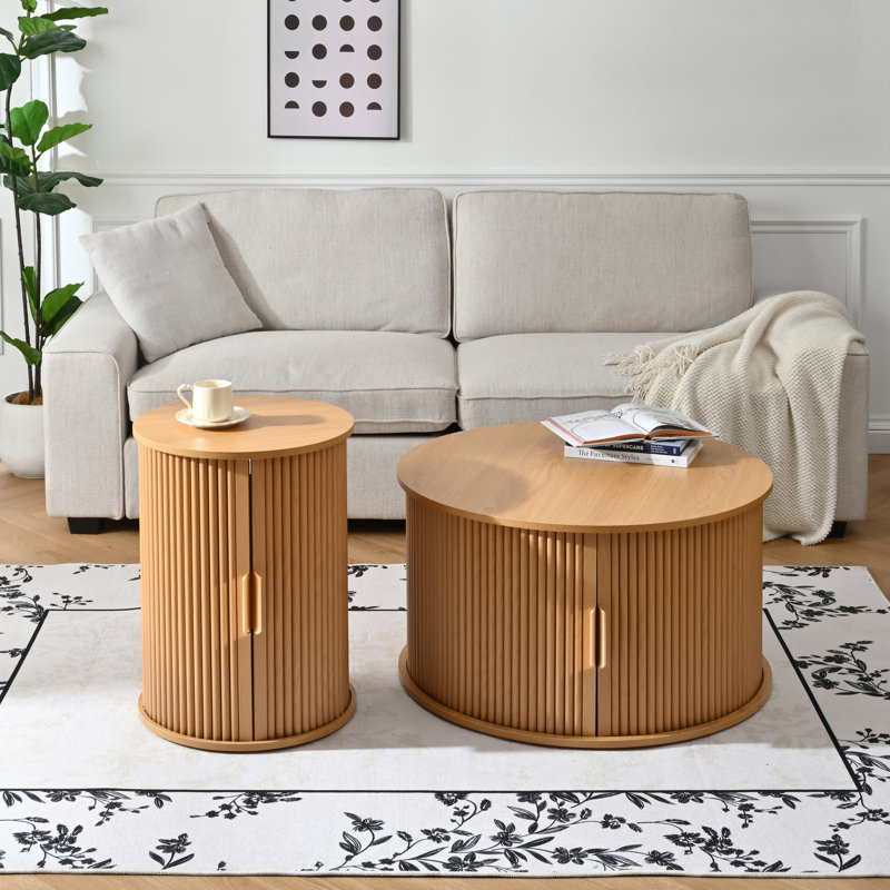Ensemble de 2 tables basses rondes, Naturel