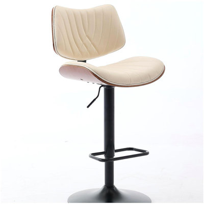 Walnut Bentwood Bar Stools Mid Century Modern Adjustable Counter Height Black Leather Upholstered 360°Swivel Bar Chairs