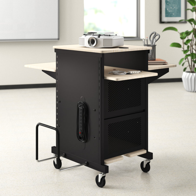 40'' Black Steel and Wood Presentation Cart with Wheels