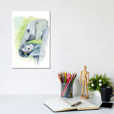 Mother And Baby Elephants I by Watercolor Luv - Wrapped Canvas Painting