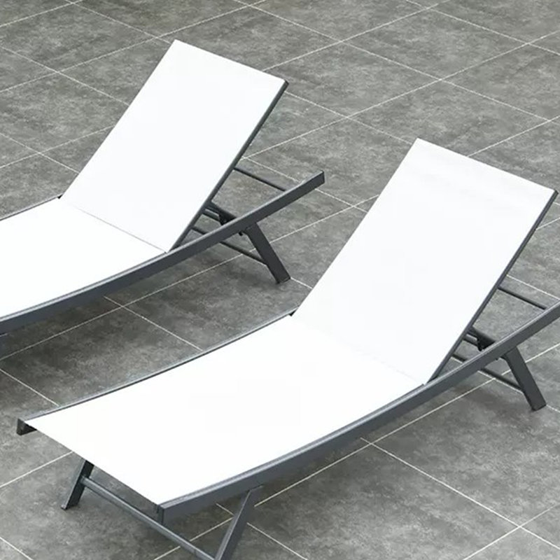 Outdoor Lounger Adjustable Backrest Mesh Fabric Outdoor Chaise Lounge Set with Table