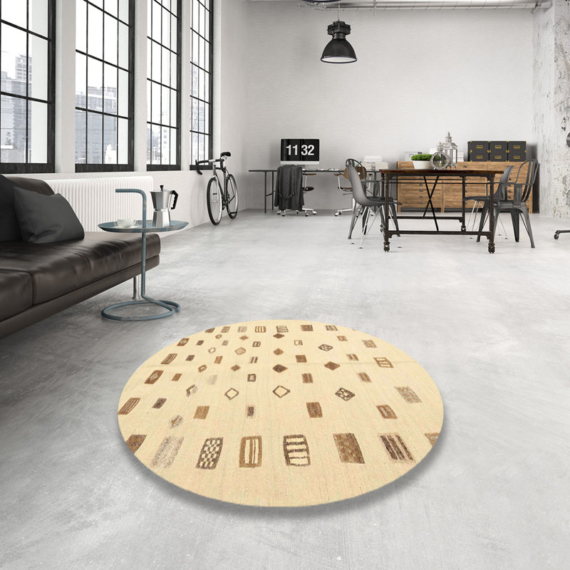 Tapis brun/crème contemporaine, Rond 5 pi