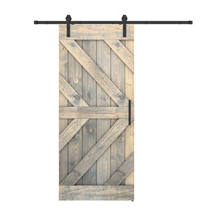 84'' Solid Wood Paneled Painted without Installation Hardware Kit Barn Door