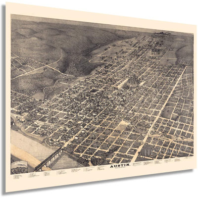 HISTORIX vintage 1887 Austin Texas carte - 18 x 24 pouces vintage Austin Texas Wall Art - affiche de Austin au Texas - State Capital Austin TX Wall Art - vue aérienne de la carte d'Austin au Texas (2 tailles)