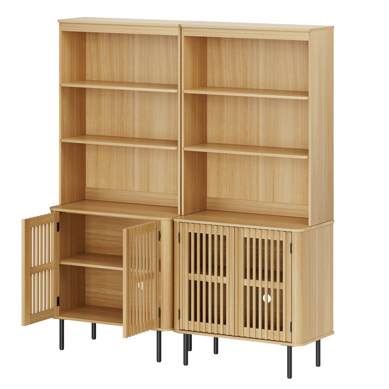 Grande bibliothèque moderne avec tablettes réglables, chêne, Beige