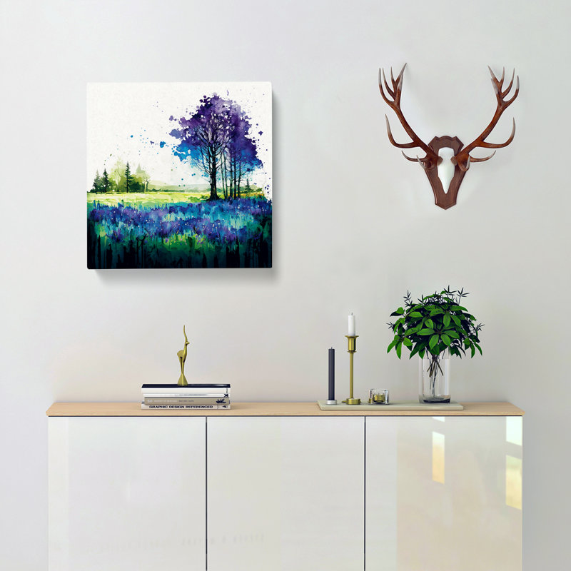 Bluebell Field Splatter Art - Wrapped Canvas - Framed Print, 35cm H x 35cm W x 3cm D