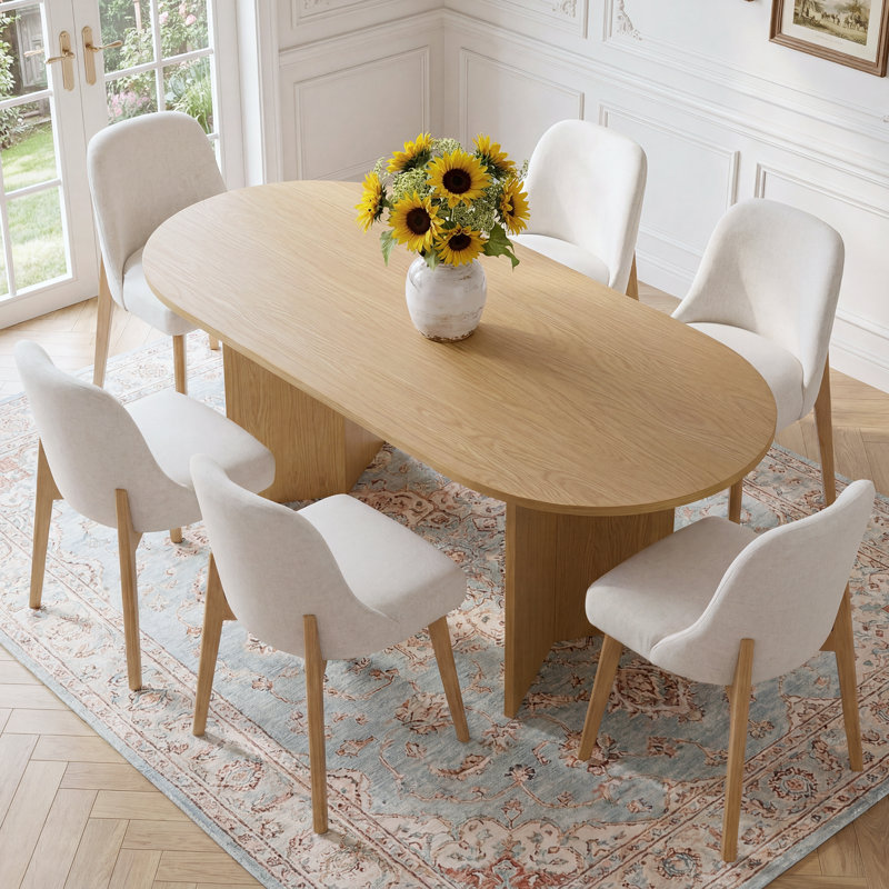 7 - Piece Oval Solid Wood Dining Table Set