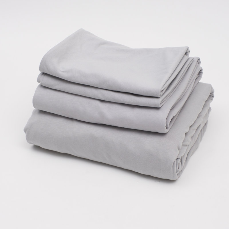 100% Cotton Jersey Knit Sheet Set, Gray, Full Sheet Set with 2 Pillowcases