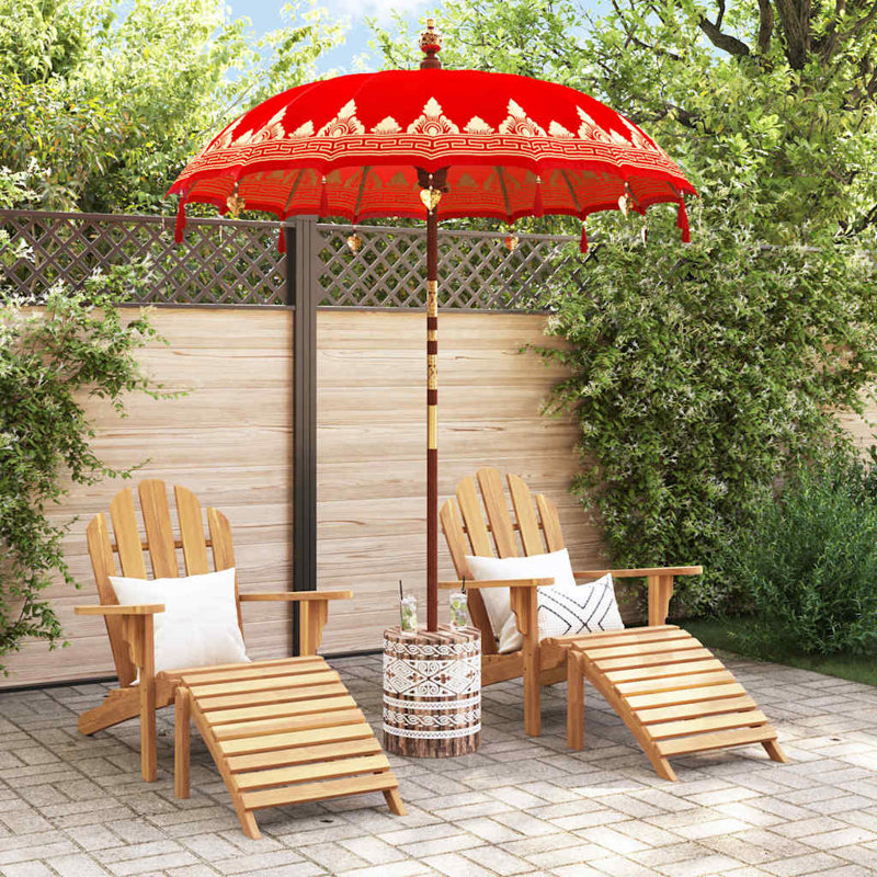 Balinese Parasol Cotton, Solid Wood, Red, 260cm H x 185cm W x 185cm D