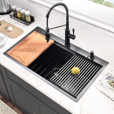 Évier de cuisine 33 po avec rebord intégré - acier inoxydable pour un lavabo encastré et propre Sus304 de 33 po x 22 po x 10 po