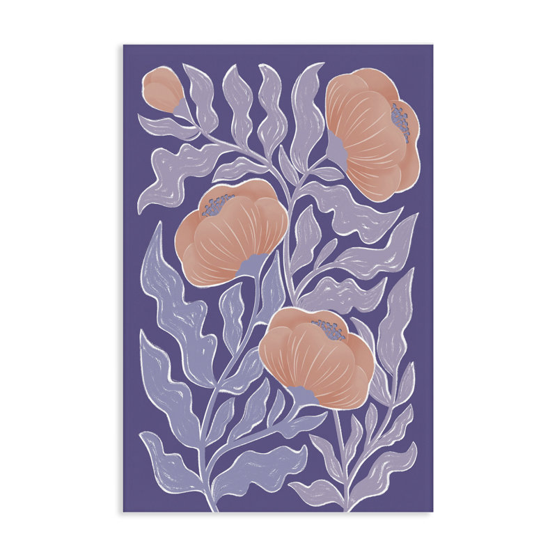 Toile de coquelicots mauve Mid-Century, design par Martina Pavlova, H 30 po x l 20 po