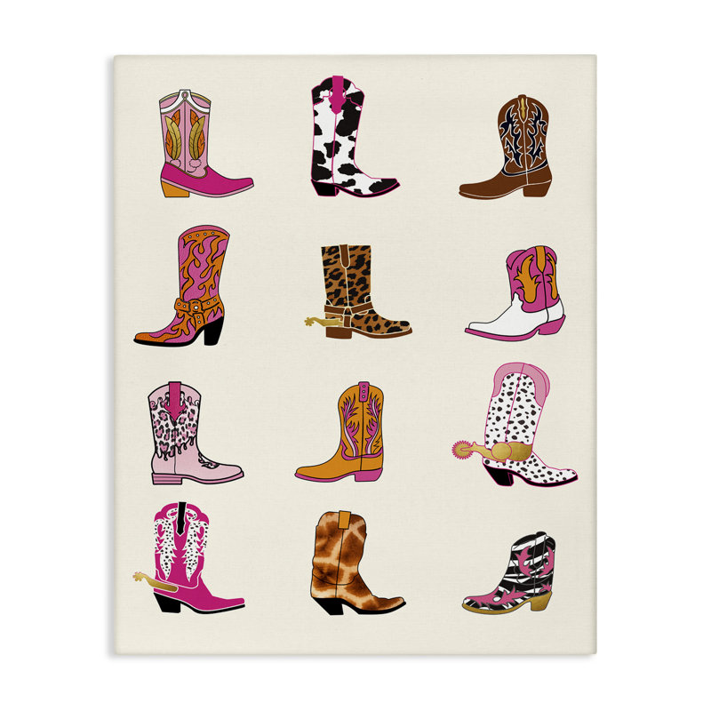 Toile lumineuse des bottes de cowboy et des éperons, conception par Susan Arnot, H 30 po x l 24 po