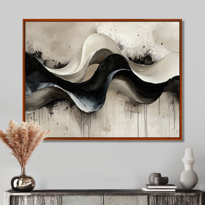 Grey On White Rhythmic Drizzle Ink River V - Abstract Modern Waves Wall Art for Living Room