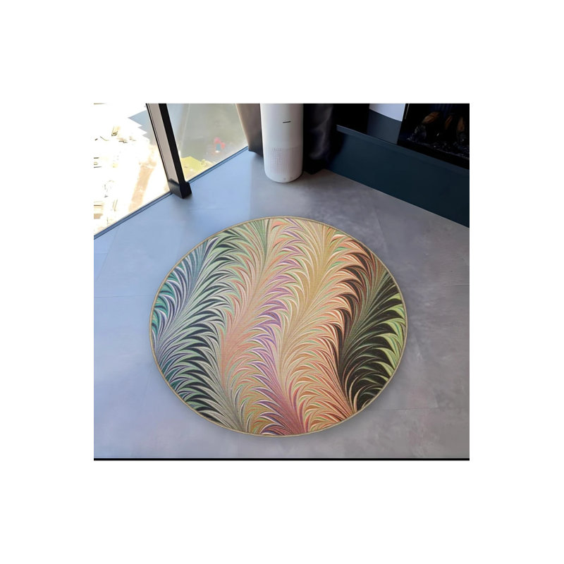 Multicolored Abstract Pattern Detailed Woven Base Modern Decorative Carpet, Round 4'