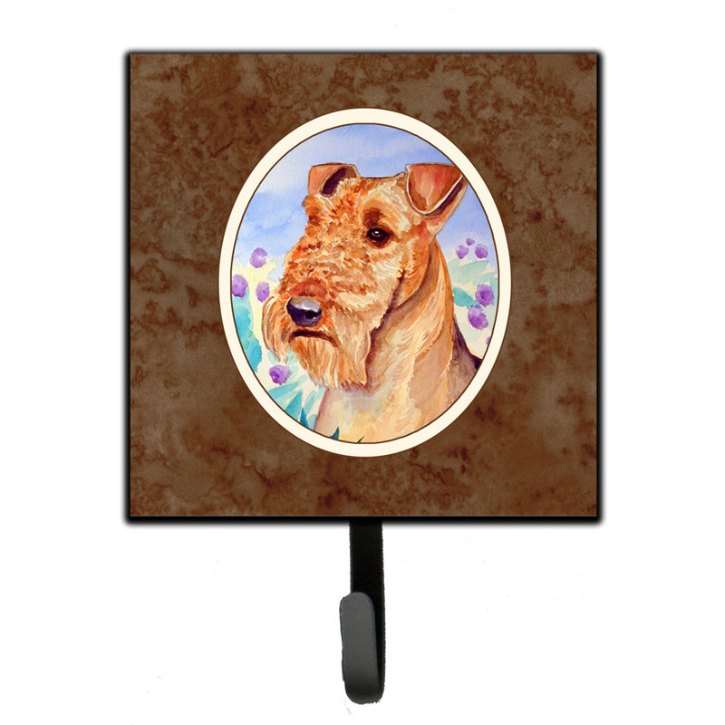 Pelin Metal Wall Organizer with Key Hooks, Airedale Terrier, Brown/Orange/Blue
