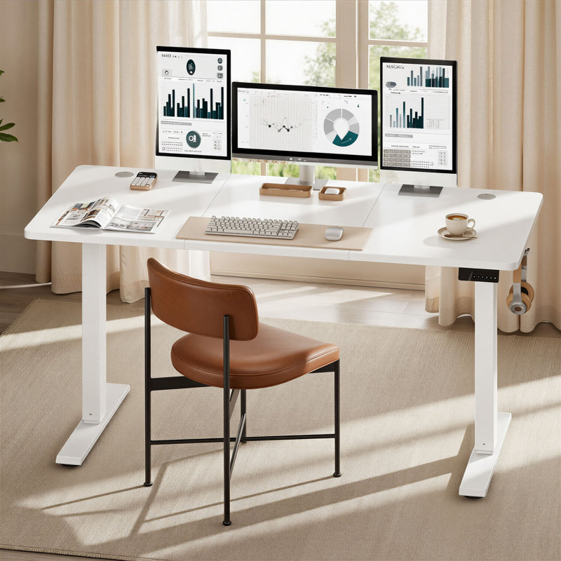 Adjustable Steel Computer Desk, White, 120 cm H x 140 cm W x 60 cm D, White