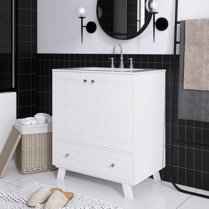 White MDF Single Sink Freestanding Bath Vanity with Ceramic Top