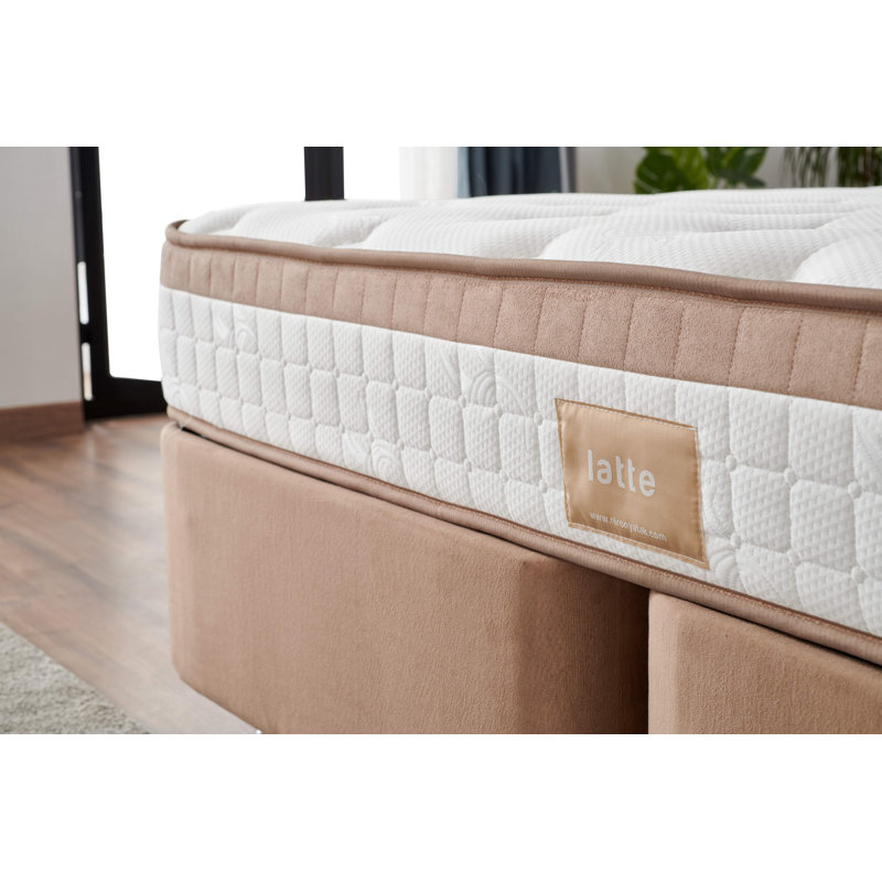 Matelas de luxe de style hôtel, housse en tissu tissé, 79,0 x 79,0 x 9,1 pouces | Système à ressorts multiples pour un confort ultime | Design élégant blanc et brun | Parfait pour un sommeil réparateur à la maison